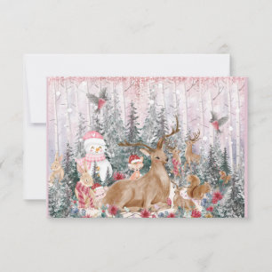Pink Watercolor Rentier, Snowman Frohe Weihnachten