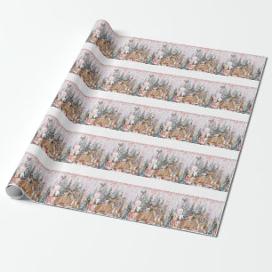 Pink Watercolor Rentier, Snowman Frohe Weihnachten Geschenkpapier