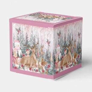 Pink Watercolor Rentier, Snowman Frohe Weihnachten Geschenkschachtel