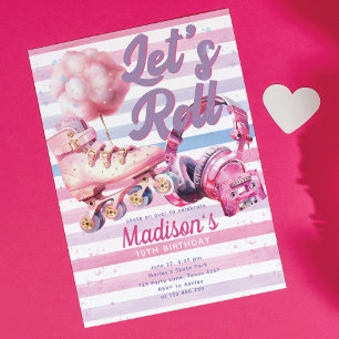 Pink Watercolor Roller Blade Geburtstag Einladung