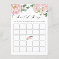 Pink Watercolor Rose Brautparty Bingo Spiel
