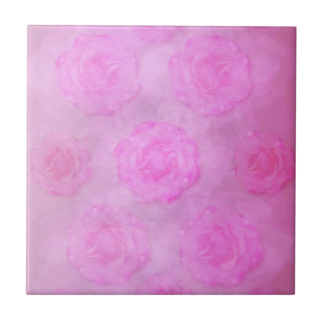 PINK Watercolor Rose Fliese (Vorderseite)