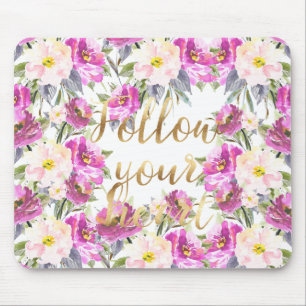 Pink Watercolor Rose Folge deinem Herzen Mousepad