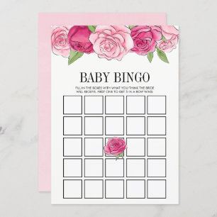 Pink Watercolor Rose Kinderdusche Bingo Spielkarte Einladung