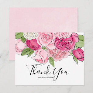 Pink Watercolor Rose Kinderdusche Danke Karte