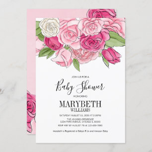 Pink Watercolor Rose Kinderdusche Einladung