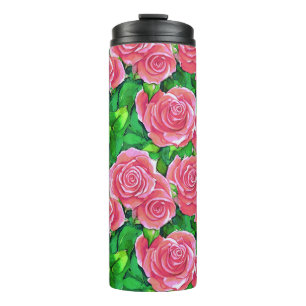 Pink Watercolor Rose Muster Thermosbecher