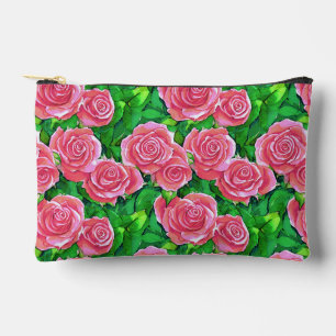 Pink Watercolor Rose Muster Zubehörtasche