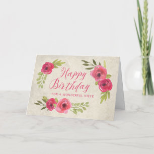 Pink Watercolor Rose Nichte Geburtstagskarte Karte