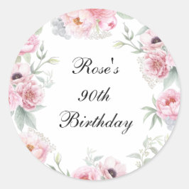 Pink Watercolor Rose Peonies Poppies Runder Aufkleber