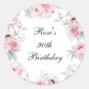 Pink Watercolor Rose Peonies Poppies Runder Aufkleber