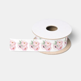 Pink Watercolor Rose Peonies Poppies Satinband
