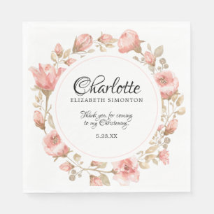Pink Watercolor Rose Personalisiert Christening Serviette