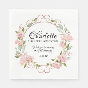 Pink Watercolor Rose Personalisiert Christening Serviette