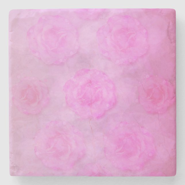 PINK Watercolor Rose Steinuntersetzer (Vorderseite)