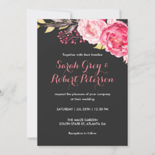Pink Watercolor Rose Streifen Einladung Hochzeit
