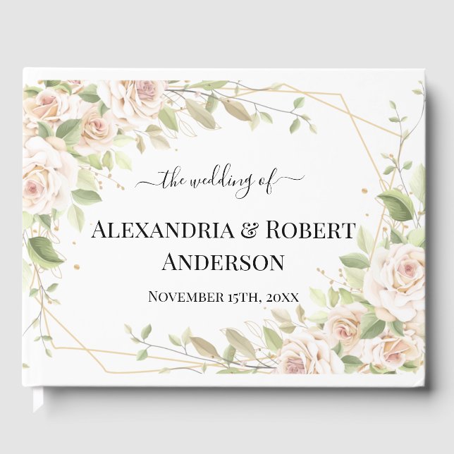 Pink Watercolor Rose Wedding Guest Book Gästebuch (Vorderseite)