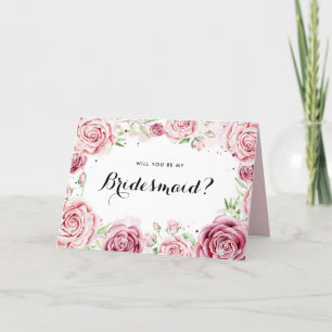 Pink Watercolor Rose werden Sie meine Bridesmaid I Karte