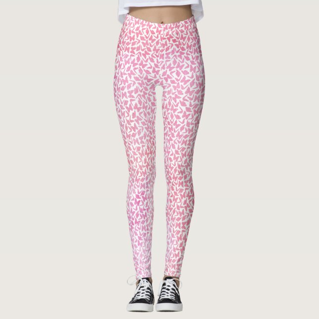 Pink Watercolor Schmetterlinge Muster Leggings (Vorderseite)