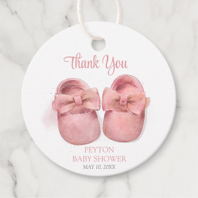 Pink Watercolor Shoes Babydusche Geschenkanhänger (Vorderseite)