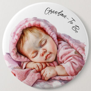 Pink Watercolor Sleeping Baby Girl Gender Reveal Button