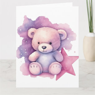 Pink Watercolor Star Teddy Bear Karte