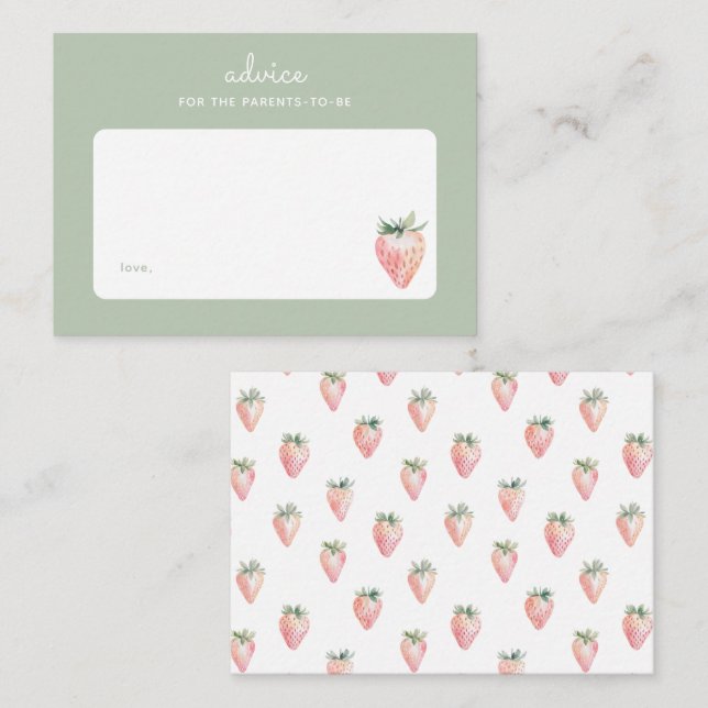Pink Watercolor Strawberry Parenting Advice Mitteilungskarte (Vorne/Hinten)