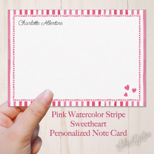 Pink Watercolor Strip Sweetheart Personalisiert Mitteilungskarte