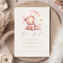 Pink Watercolor Teddy Bear Girl Babydusche