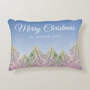 Pink Watercolor Tree Forest Artistic Christmas Dekokissen