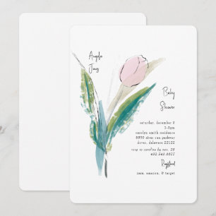 Pink Watercolor Tulip Baby Girl Dusche Einladung