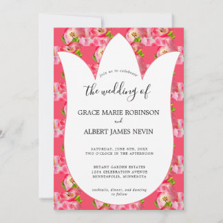 Pink Watercolor Tulips Hochzeit Einladung