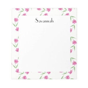 Pink Watercolor Tulips Muster Personalisiert Notizblock