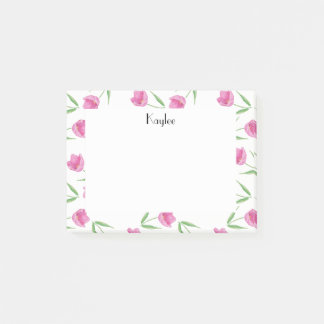 Pink Watercolor Tulips Muster Personalisiert Post-it Klebezettel