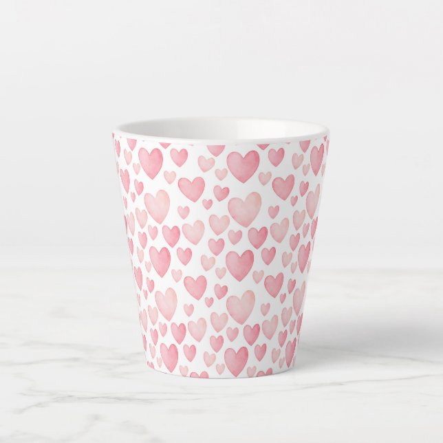 Pink Watercolor Valentine Hearts  Milchtasse (Vorderseite)