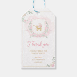Pink Watercolor Wappen Kinderdusche Begrüßungstags Geschenkanhänger