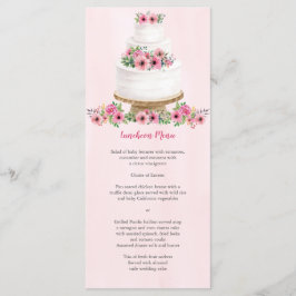 Pink Watercolor Wedding Cake Menu Menükarte