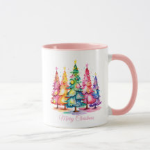 Pink Watercolor Weihnachtsbaum Tasse