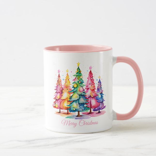 Pink Watercolor Weihnachtsbaum Tasse (Rechts)