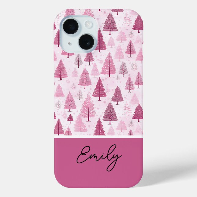 Pink Watercolor Weihnachtsbaummuster Case-Mate iPhone Hülle (Rückseite)