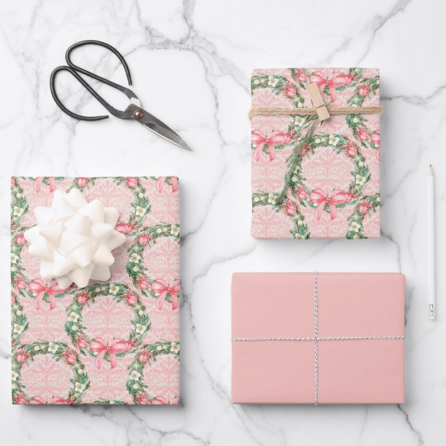 Pink Watercolor Weihnachtsmann Geschenkpapier Set (Vorderseite)