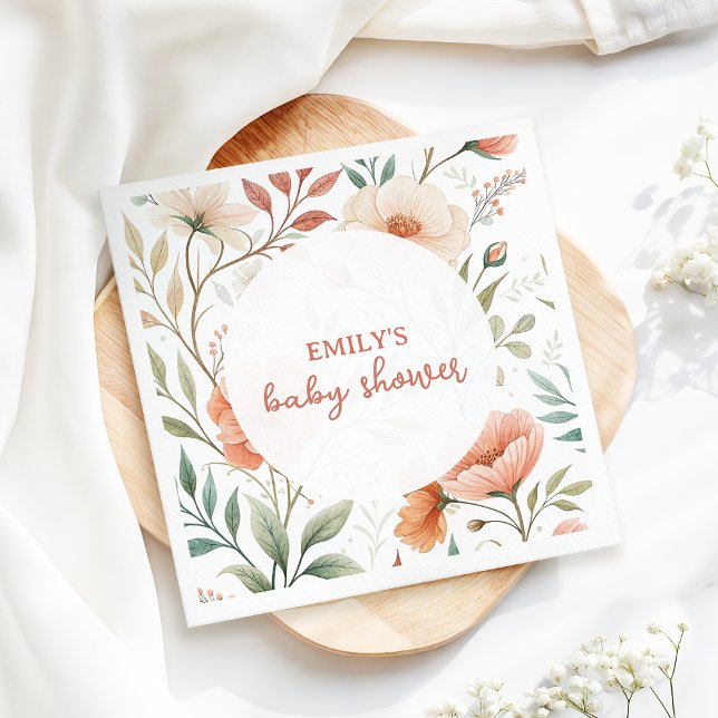 Pink Watercolor Wildblume Babydusche Serviette (Pink watercolor boho wildflower napkin for a joyful and relaxed baby shower)