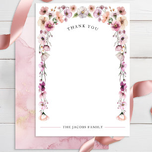 Pink Watercolor Wildblume Dankeschön Card - Dusty Dankeskarte