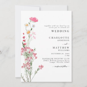 Pink Watercolor Wildblume Hochzeit Einladung