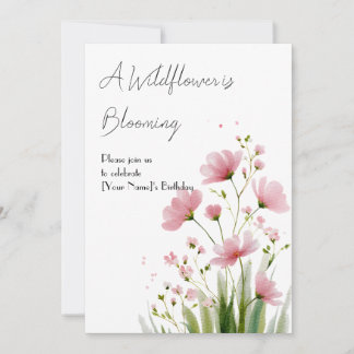 Pink Watercolor Wildflower 1st Birthday Invitation Einladung