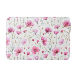 Pink Watercolor Wildflower Badematte