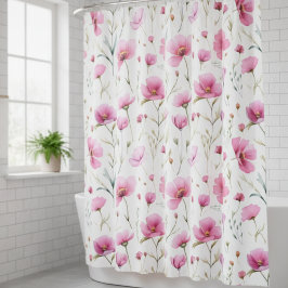 Pink Watercolor Wildflower Duschvorhang