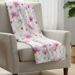 Pink Watercolor Wildflower Fleecedecke