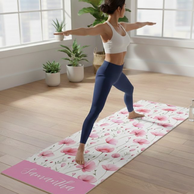 Pink Watercolor Wildflower Name Yogamatte (Von Creator hochgeladen)