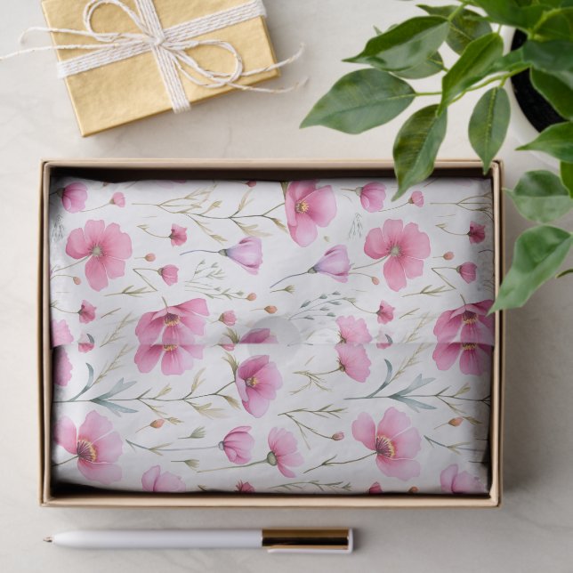 Pink Watercolor Wildflower  Seidenpapier (Geschenk)